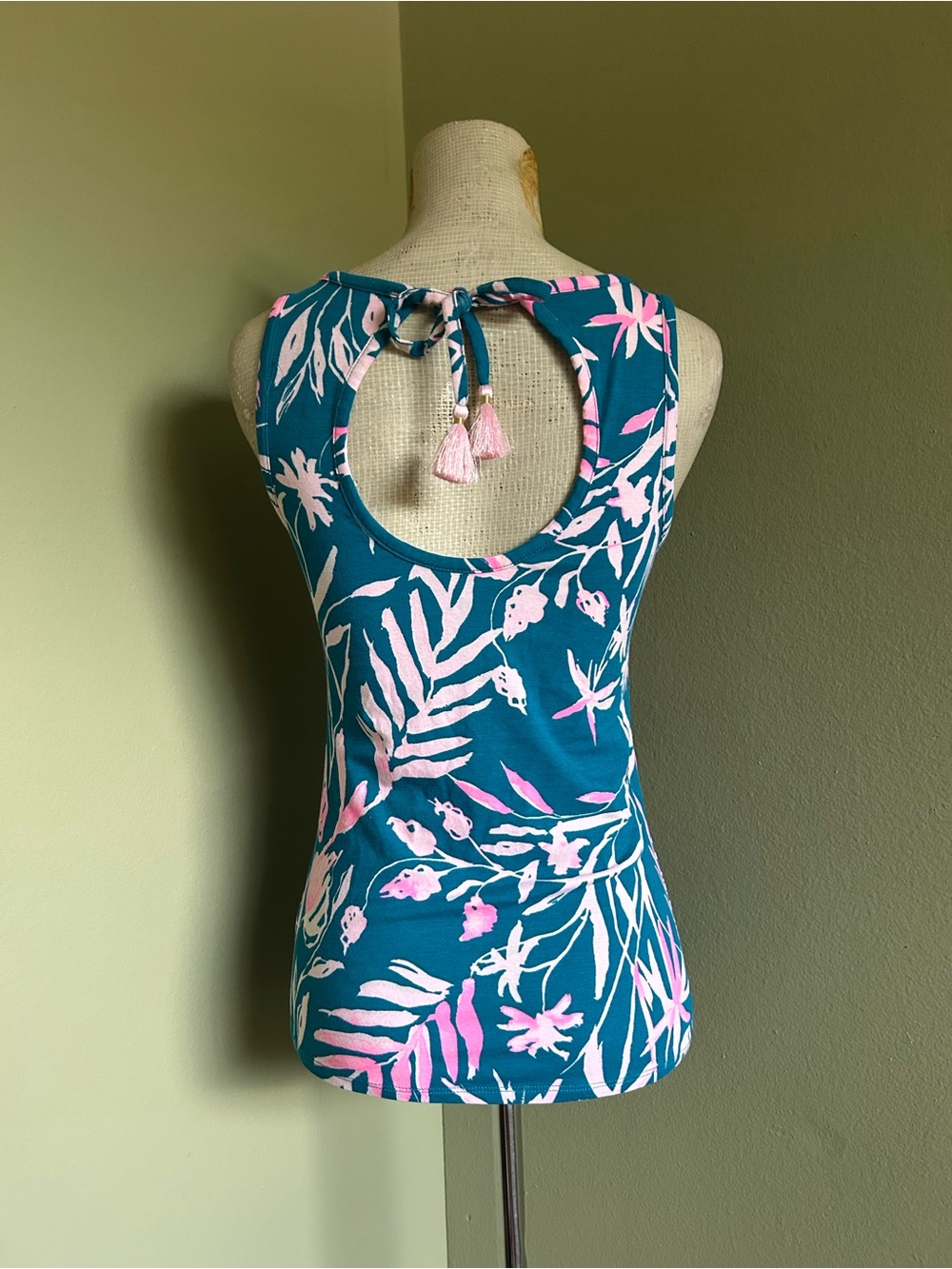 Lilly Pulitzer stretch Teal and Pink Tropical Tie-Back Tank Sz XXS